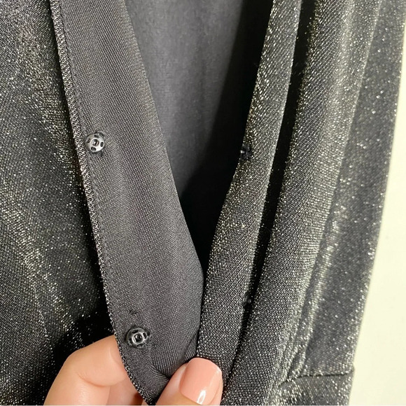 Anthropologie Greylin Black Shimmer Glitter Plunge Neck Wide Leg Jumpsuit Small - Picture 6 of 12